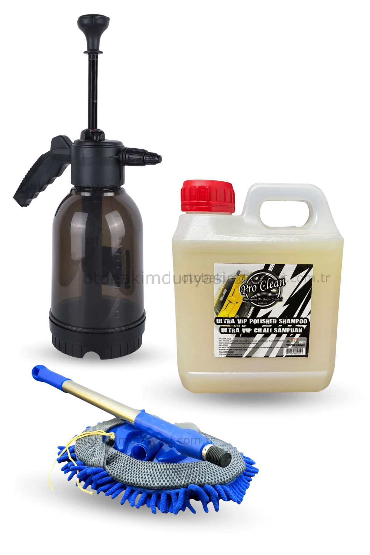 Oto Yıkama Set - Ultra Vip Şampuan & Mop & Köpük Yapan Pompa