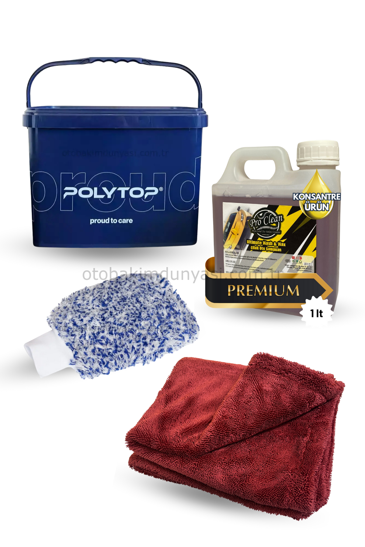 Oto Yıkama Set - Yıkama Kovası & Vip Şampuan & Kurulama Havlusu & Yıkama Eldiven