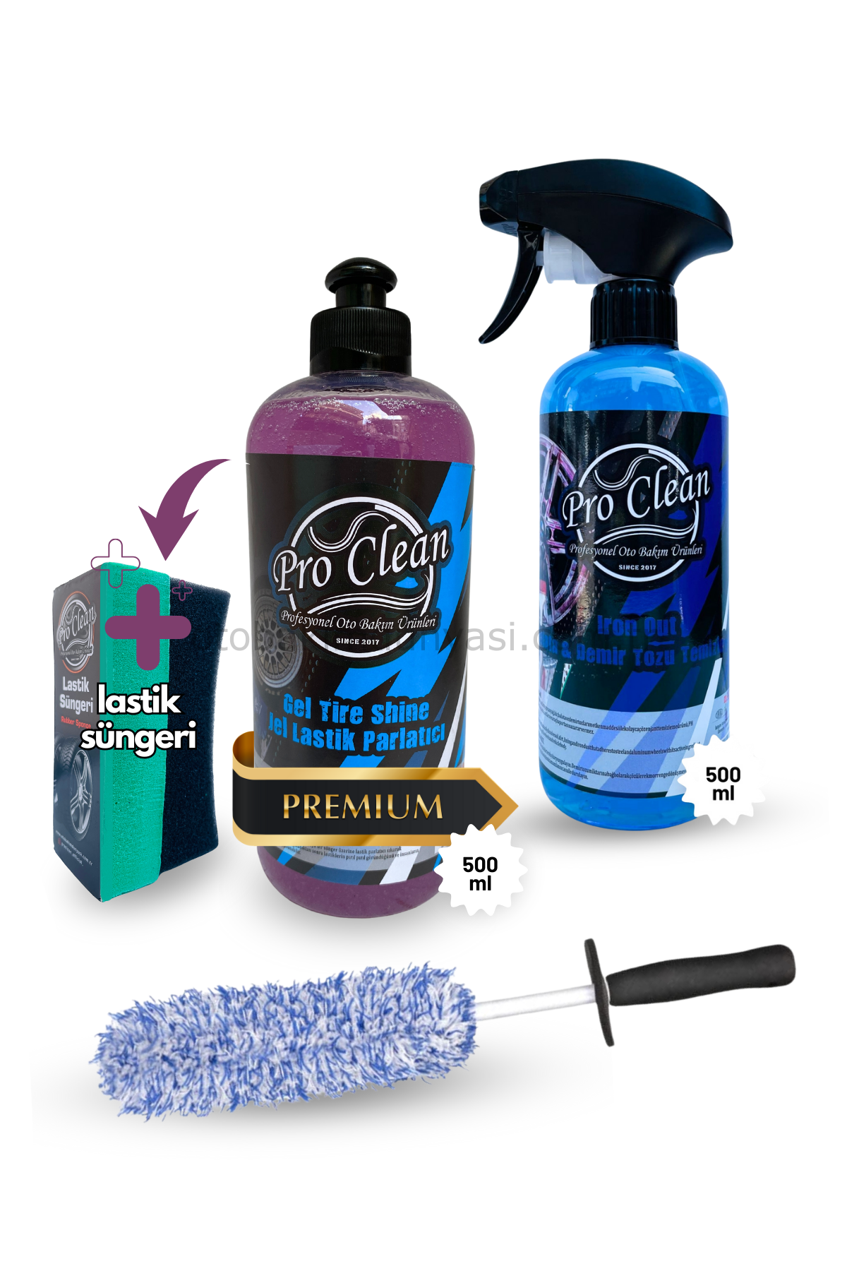 Lastik Bakım Set - Jel Lastik Parlatıcı - Demir Tozu Temizleyici - Jant Fırçası